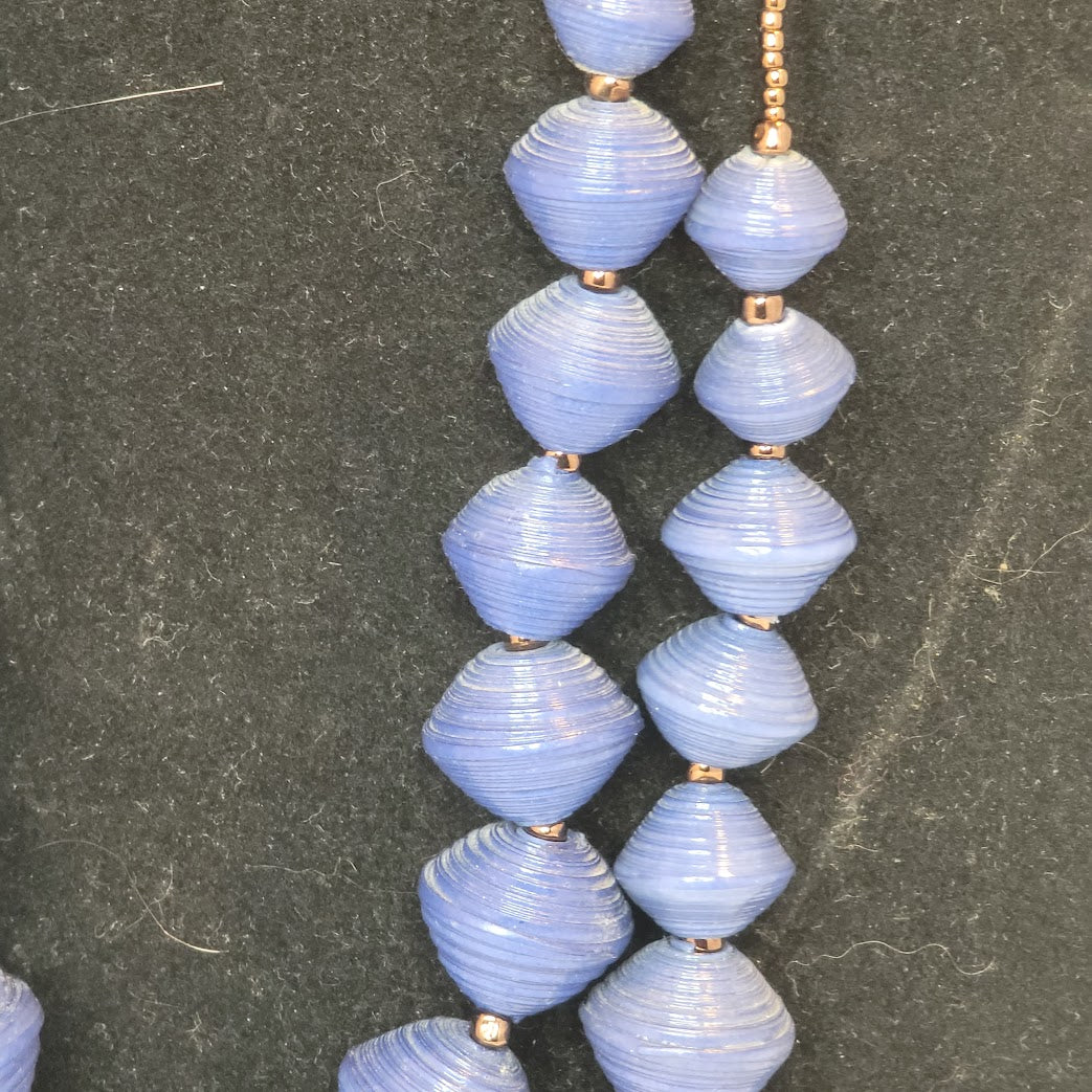 2 Necklaces Blue Spiral graduated beads gold tone 14" fashion jewelry