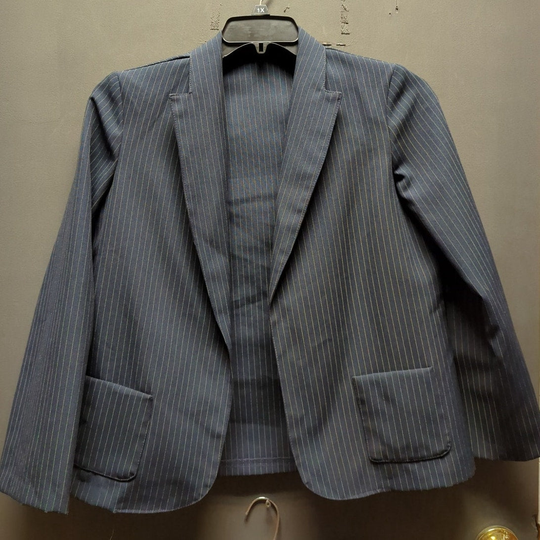 Vintage Blue Pinstripe Skirt Suit Set 90s Career Chic Plus Size 1X