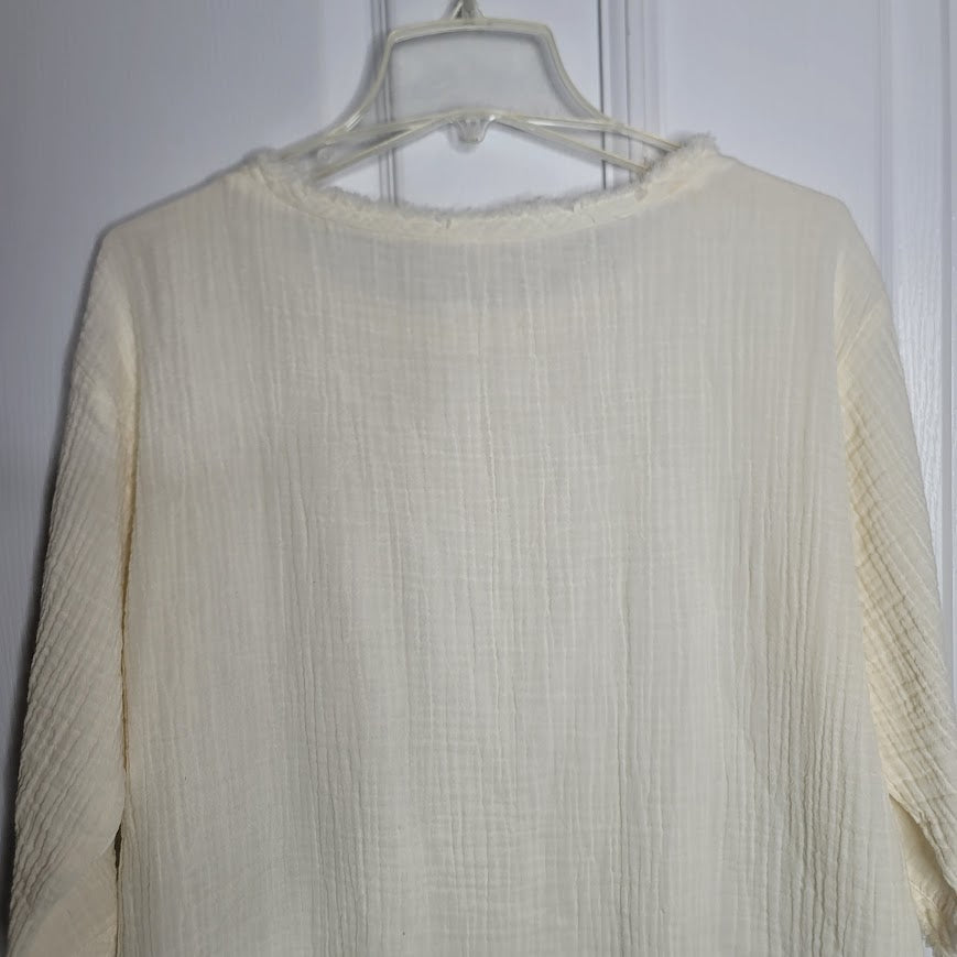 Eileen Fisher Gauze Medium Organic Cotton Raw edge textured Cream blouse top