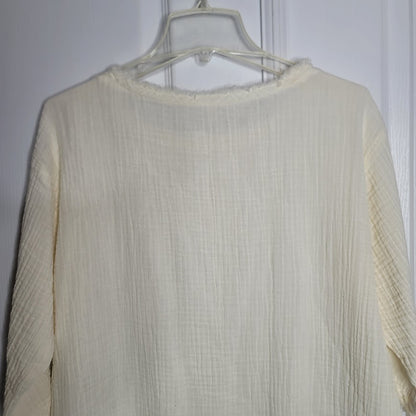 Eileen Fisher Gauze Medium Organic Cotton Raw edge textured Cream blouse top
