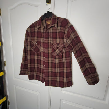 Heavy 100% Cotton Size Large St. Johns Bay burgundy oak plaid long sleeve Shirt