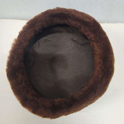 Vintage faux fur womens hat Size 7" Brown classic Pillbox