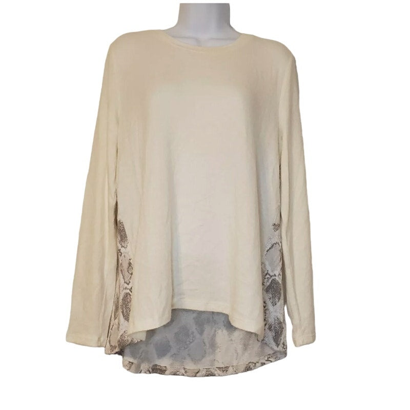 Bobeau Women's Sand Snake Soft Cozy Long Sleeve Pleat Back Top LARGE CASUAL