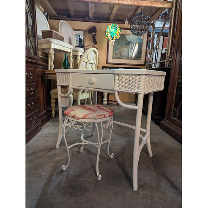 Secondhand Sandies: Antique White wicker vanity desk with stool