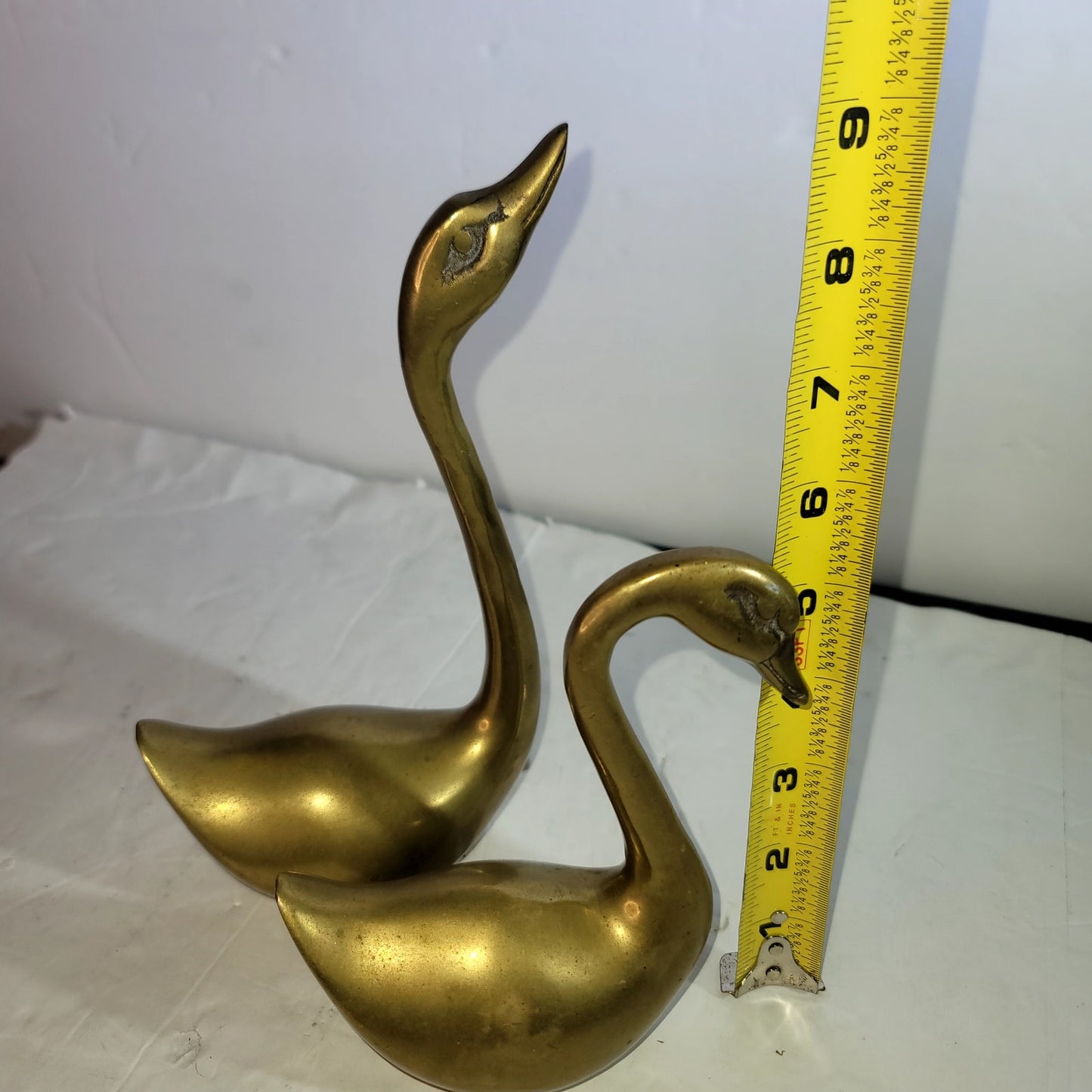 Vintage Brass Swan Pair Korea MCM Mid Century Modern Large Small 8.5" & 5.5"