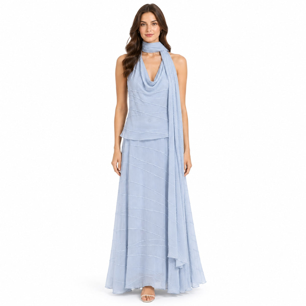 Ronen Chen 2 Piece Skirt & Matching Scarf A-Line Midi Skirt Blue Size 5