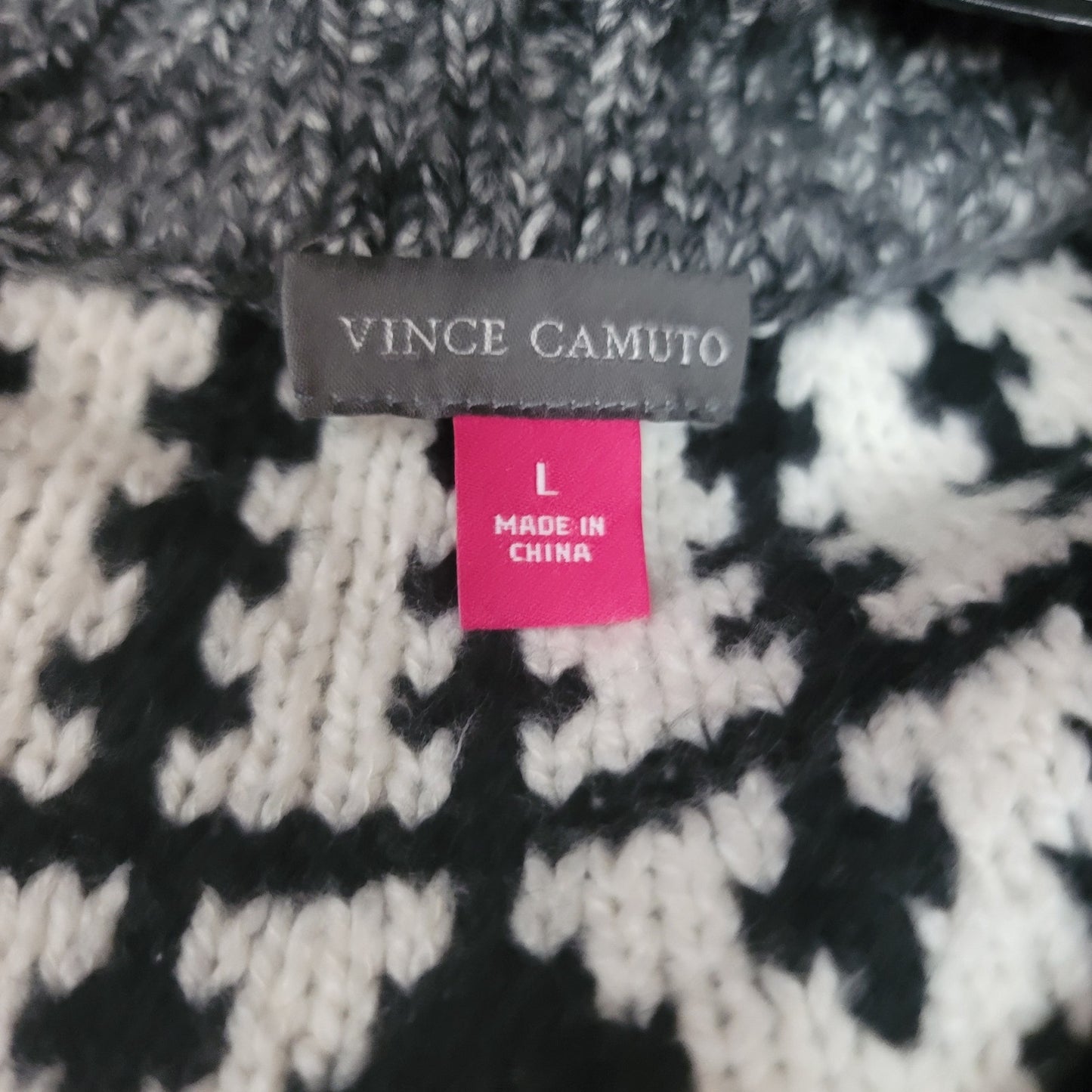 VINCE CAMUTO Fringed Fair Isle Sweater Size Large Tribal Ski Icelandic Style
