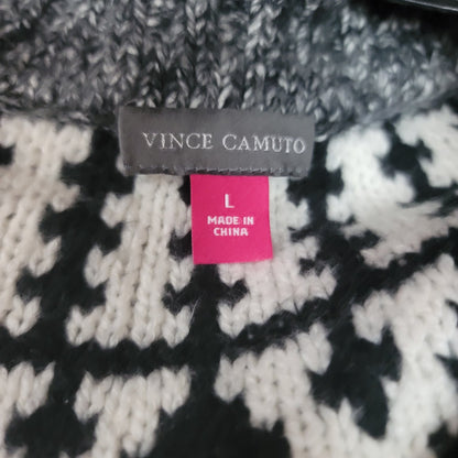 VINCE CAMUTO Fringed Fair Isle Sweater Size Large Tribal Ski Icelandic Style NEW