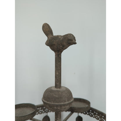 Antique Cast Metal Bird Revolving Candelabra & Cutlery Server Heirloom