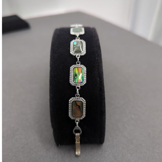 Vintage Abalone Inlay Rectangular Link Silver Bracelet Sirencore MermaidCore