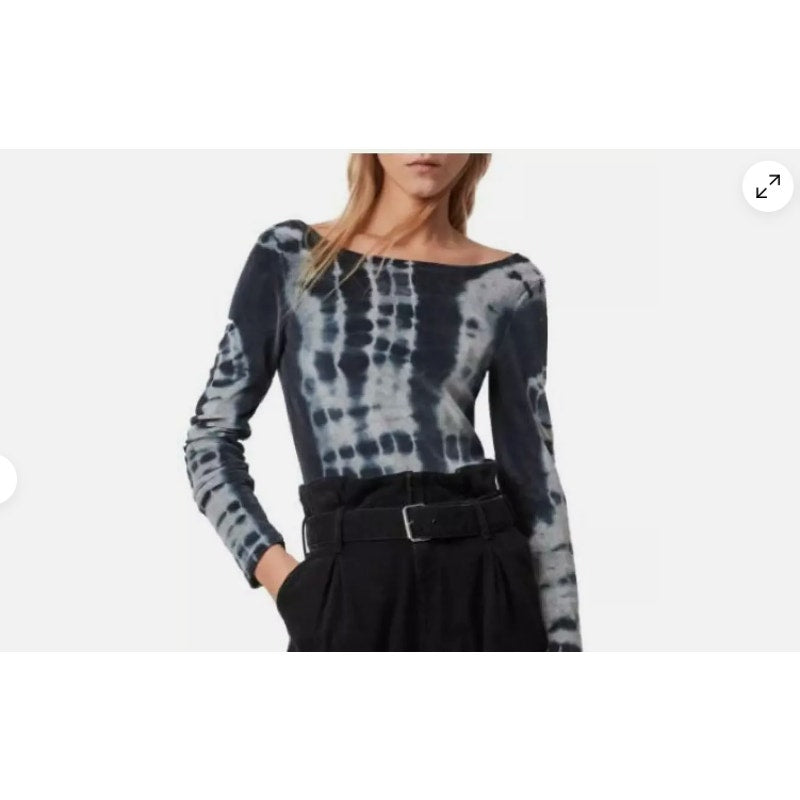 Allsaints Womens sIZE 6 Tie Dye Gray Blue Raffi Velvet Bodysuit Long Sleeve Top