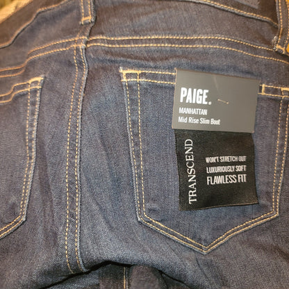 Paige Women's Manhattan Mid Rise Slim Bootcut Jeans Size 24 DARK Blue NWT