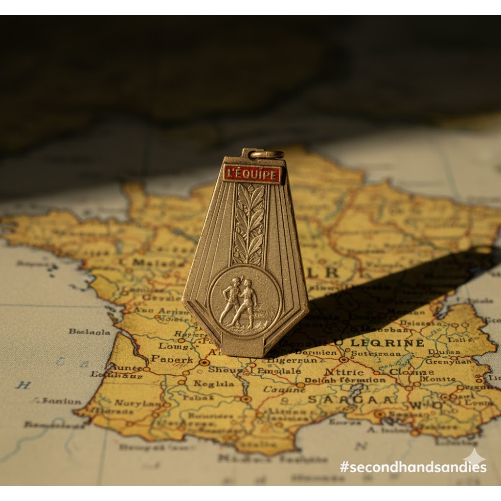 Vintage L'Equipe Pendant Charm 2" French Sport Medal Athletic Trophy Memorabilia