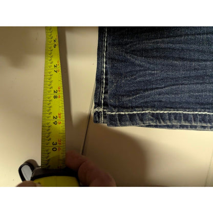 True Luck Men's 34x30 Bootcut Distressed Medium Wash Blue Jeans Y2K Grunge