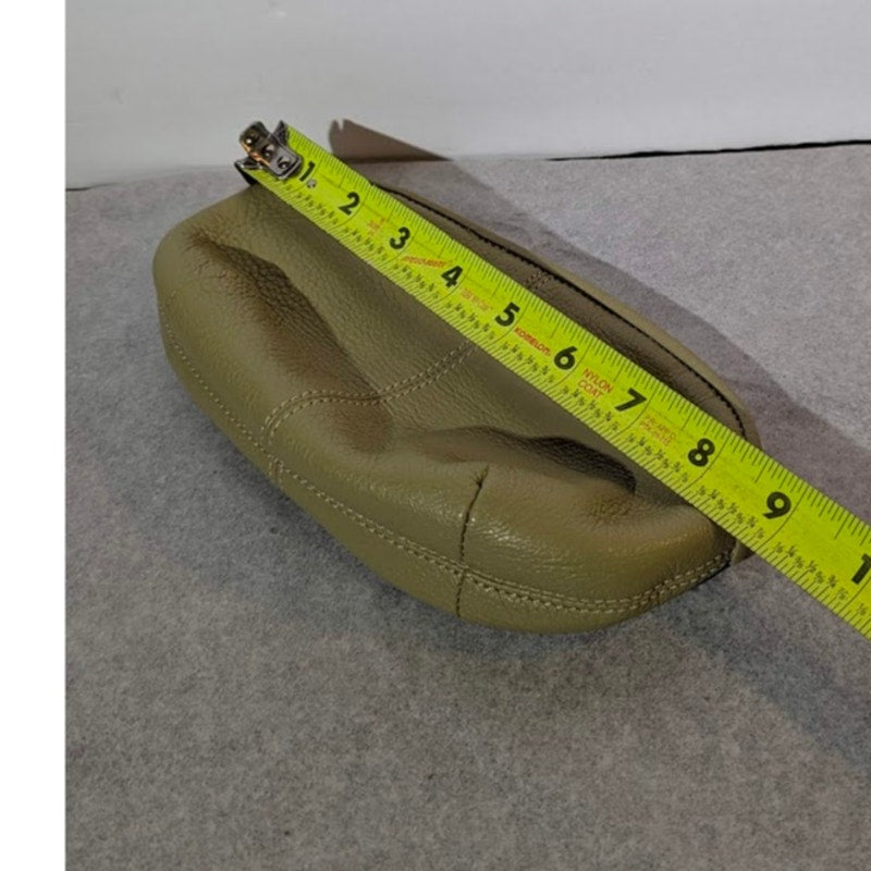 Pebble Leather Pouchette Purse Putty Beige Green Small Clutch 9" x 5"