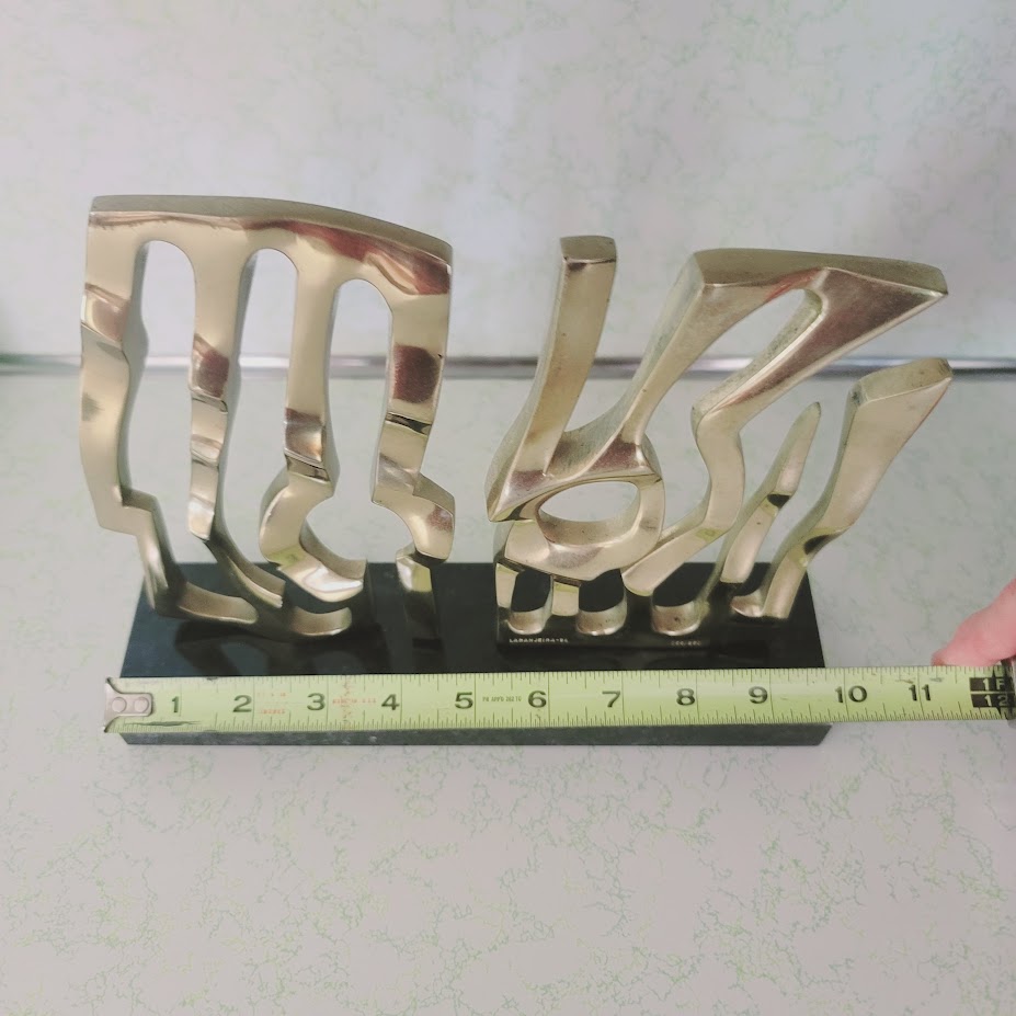 Brutalist Laranjeira Santos 1994 Bronze Abstract Sculpture on Marble Base Signed