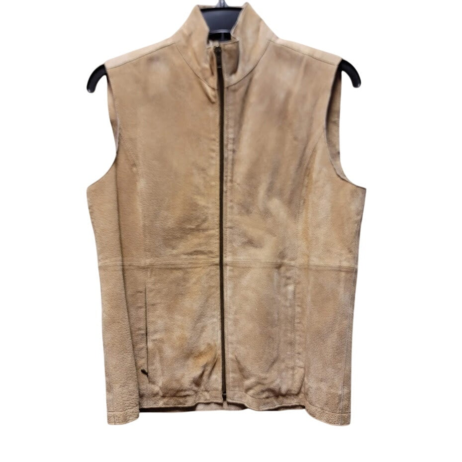 Ruff Hewn Women's Suede Leather Vest Full Zip SMALL Sleeveless lined high collar