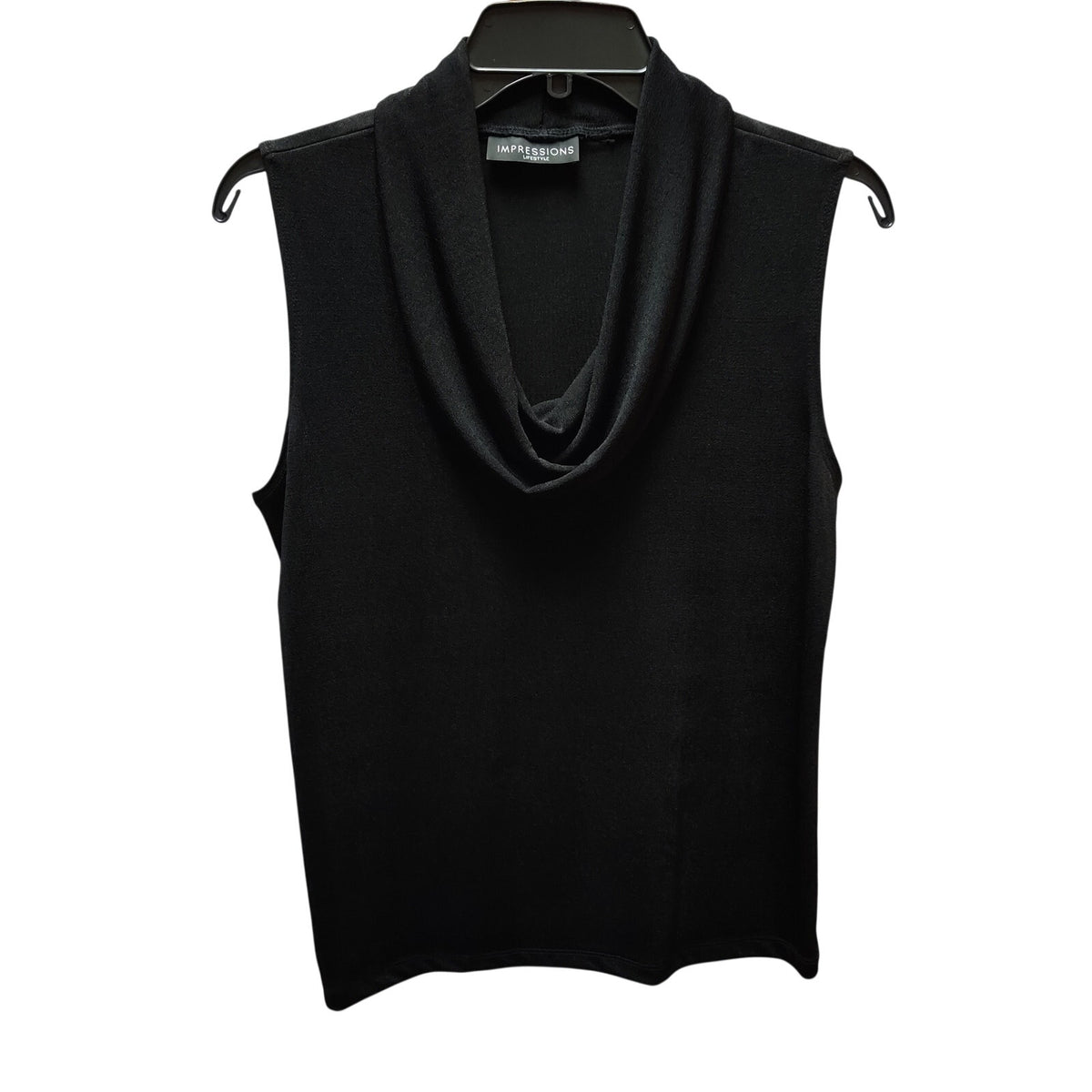 Impressions Lifestyle Black Cowl Neck Sleeveless Top Womens Medium Knit Blouse