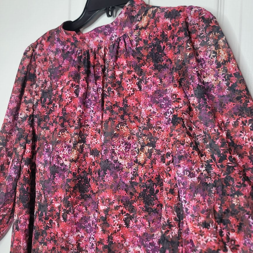 NEW $188 Mark & Jame Badgley Mischka 8 Pink Multi Floral Swing Dress Long Sleeve