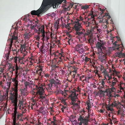 NEW $188 Mark & Jame Badgley Mischka 8 Pink Multi Floral Swing Dress Long Sleeve