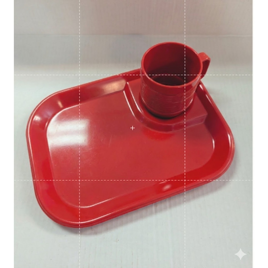 NOS Red Rubbermaid Snack Set Serving tray sandwich plate 6" soup bowl Cup Mug