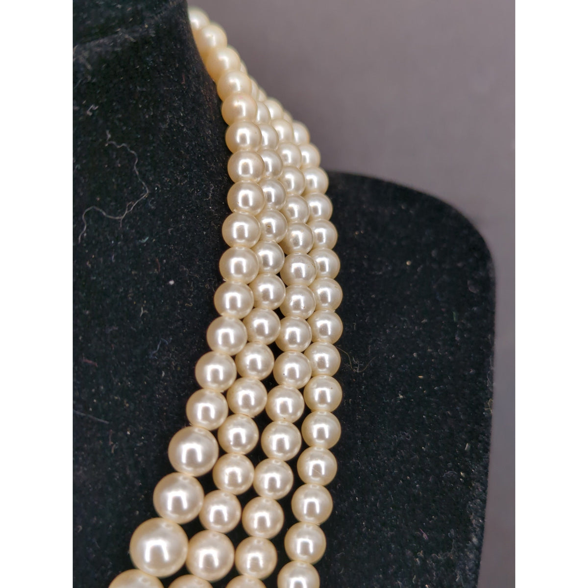 Vintage Multi Strand Faux Pearl Rhinestone Choker Collar Necklace French Country