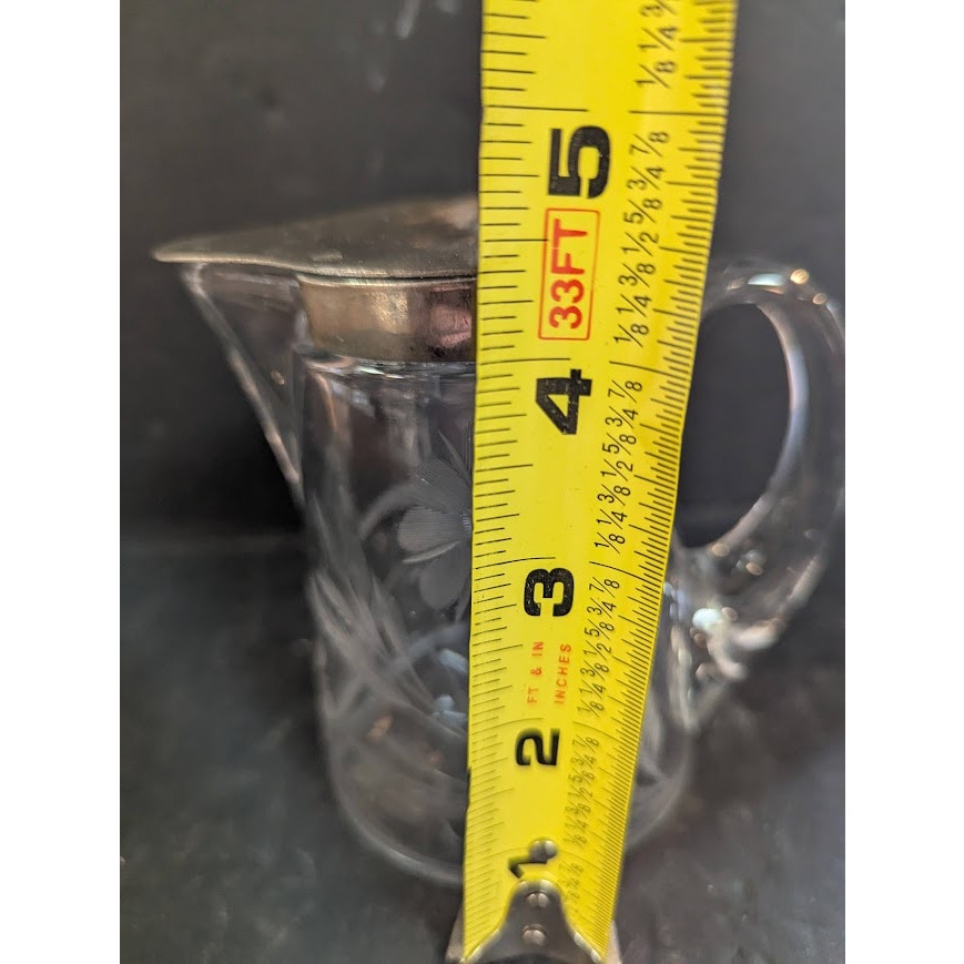 Vintage 4.5" FLORAL CUT GLASS SYRUP PITCHER CREAMER BY HEISEY