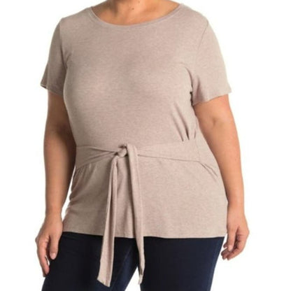 H by Bordeaux Rib Knit Tie Waist Short Sleeve Top Sz XL/Extra Large in Sand NWT