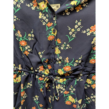 Maison Jules Size XS romper blue floral short sleeves shorts elastic waist NEW