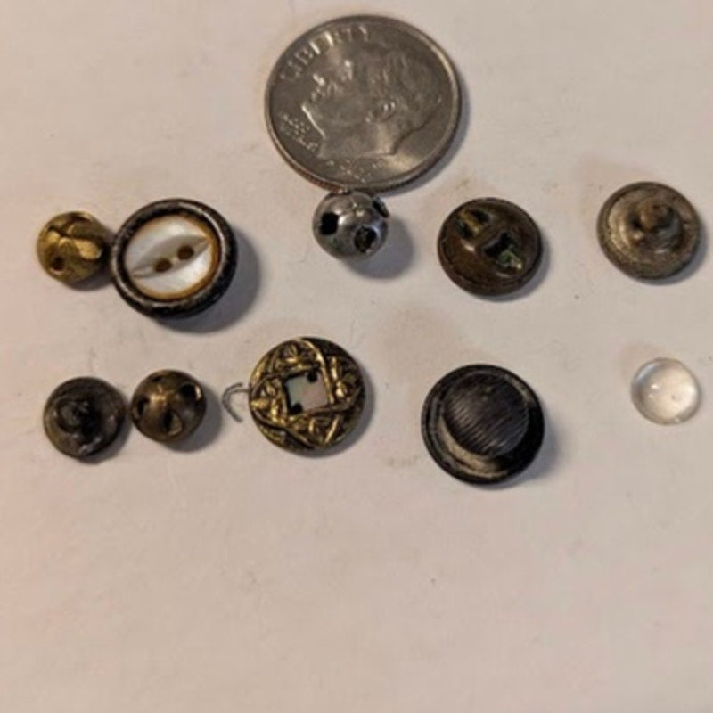 LOT of 10 Antique Vintage Victorian Brass Mixed Materials Buttons ESTATE FIND
