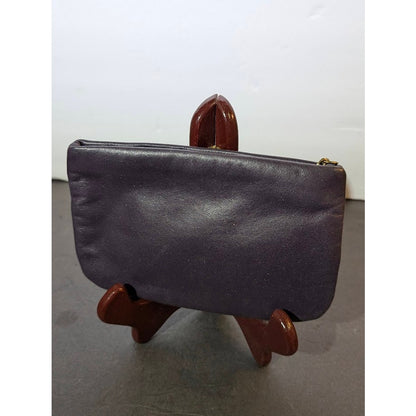 Anne Klein Navy Blue Leather Zipper Pouch Clutch Wallet Vintage Lion Logo