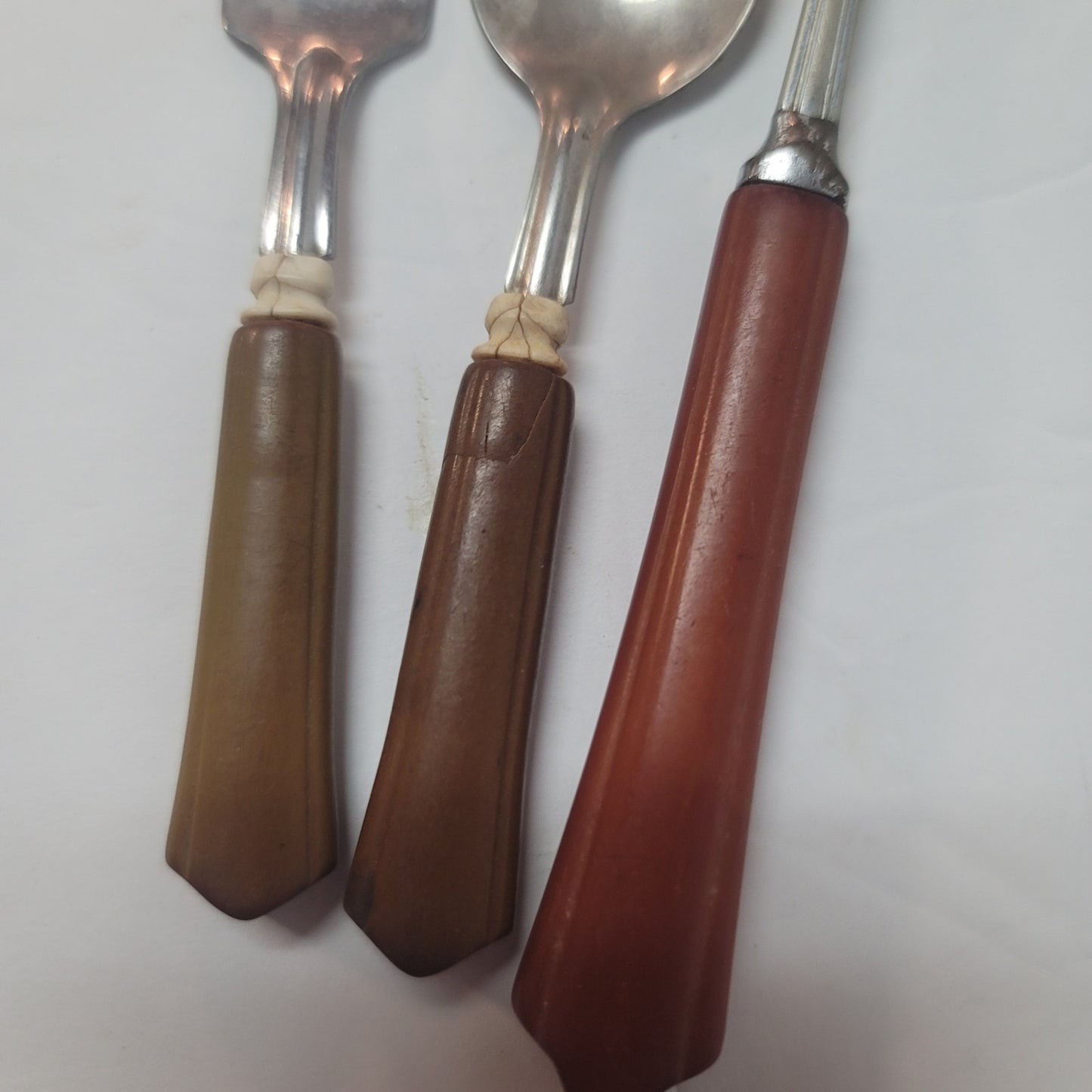Set of 3 Bakelite Butterscotch Brown Handled Fork and child set Stainless Steel