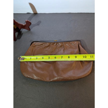 Vintage Italian Brown Leather Frame Clutch Purse MCM Minimalist 11X7 Academia