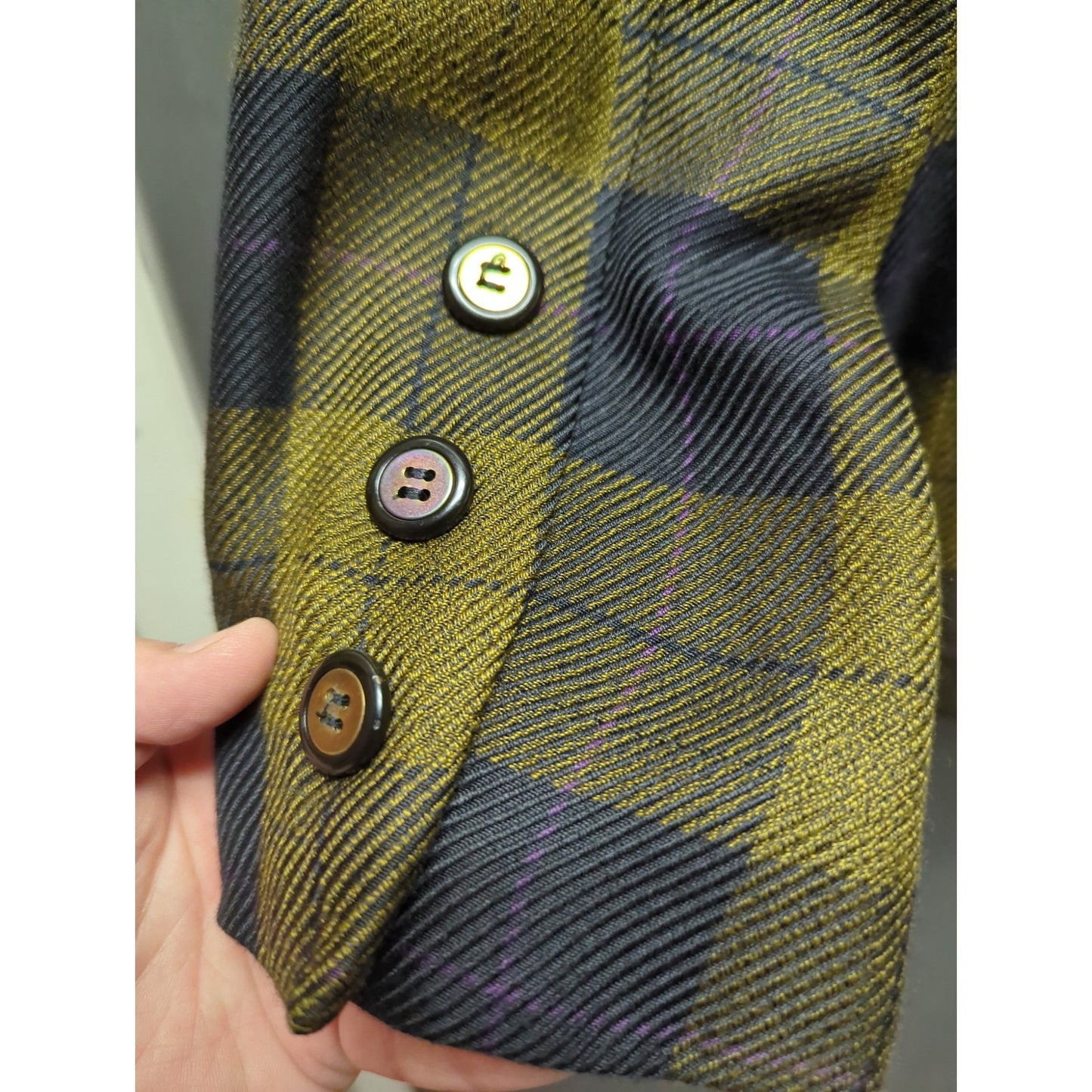 Kasper for ASL Size 4 Muted Gold Black Check Double Breasted Blazer Career
