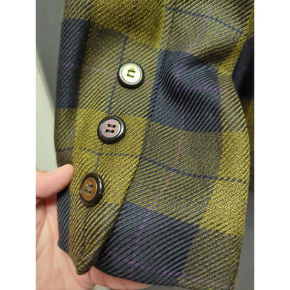 Kasper for ASL Size 4 Muted Gold Black Check Double Breasted Blazer Career