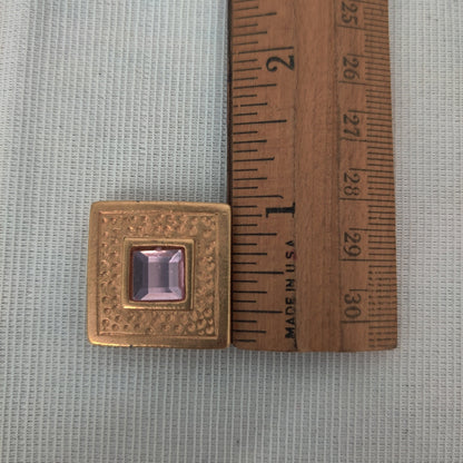 Vintage Gold Tone Pink Rhinestone Button Cover 80s Glam Western Jewelry