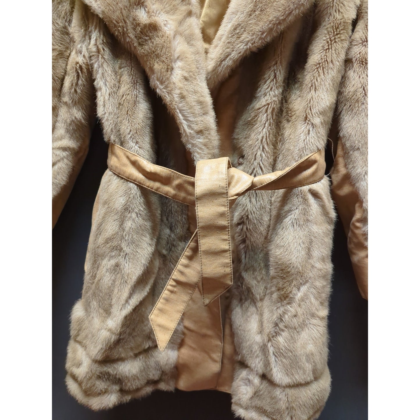 Vintage Fairmoor Faux Fur Belted Long Coat Old Hollywood Regency Glamour MEDIUM