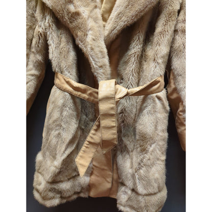 Vintage Fairmoor Faux Fur Belted Long Coat Old Hollywood Regency Glamour MEDIUM