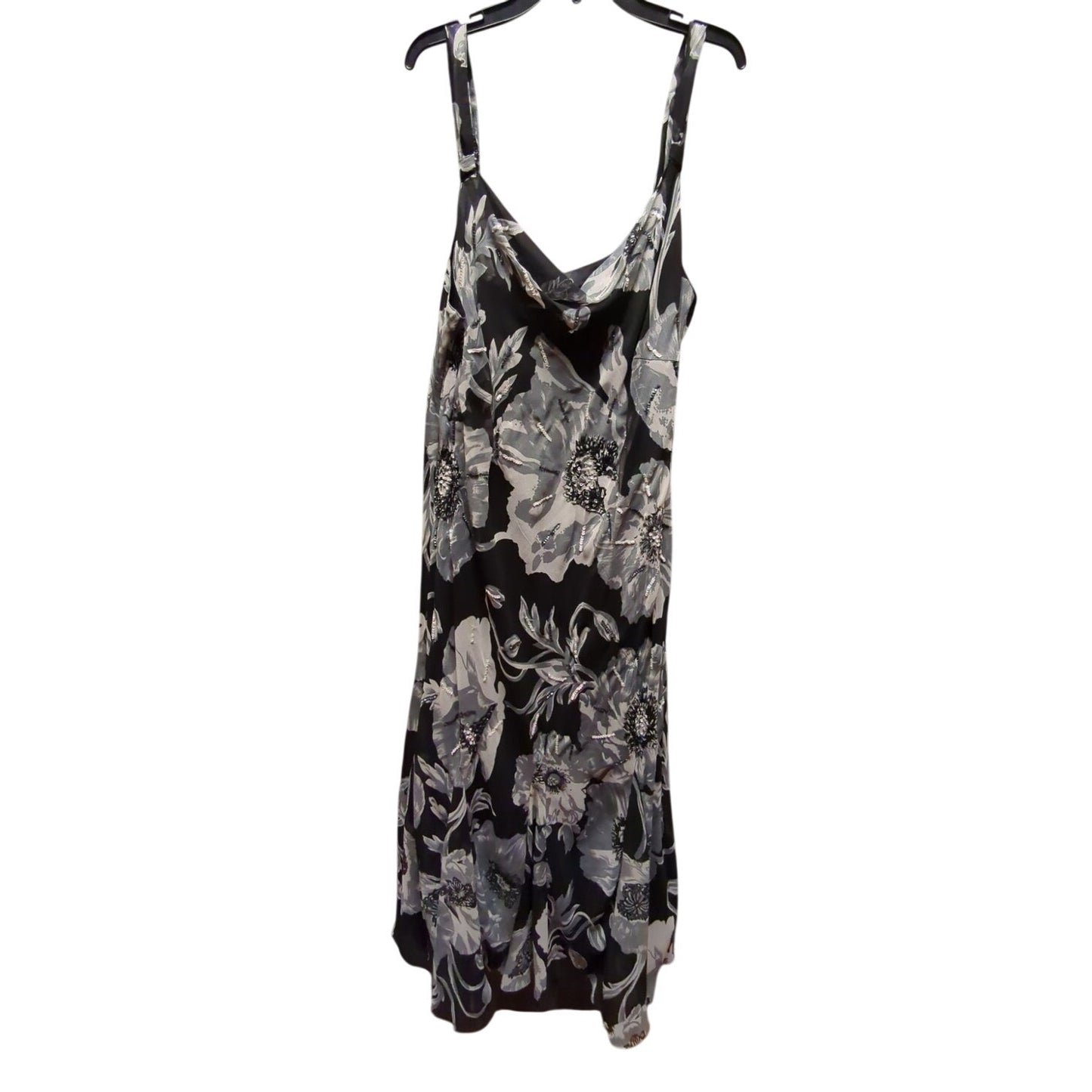 Midnight Velvet Floral Chiffon Maxi Dress Cowl Neck Resort Y2K Plus Size 1X