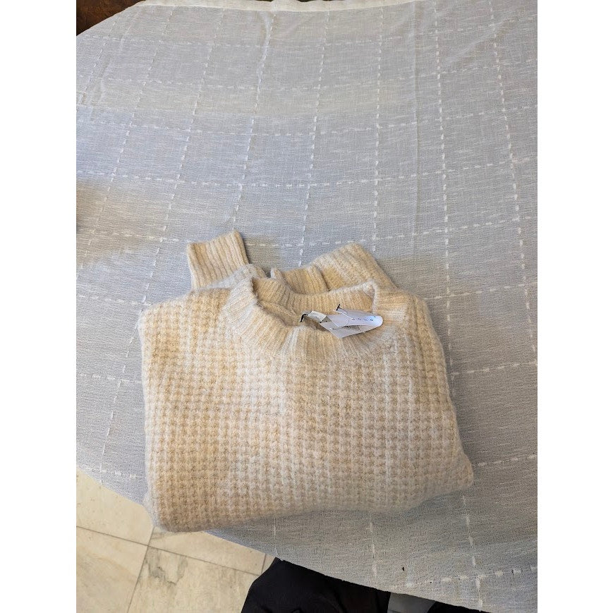 TOPSHOP small Waffle Knit Sweater Crew Neck Long Sleeve Oatmeal NEW long sleeve