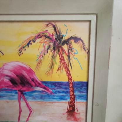 handpainted Todd Wilkens Flamingo Beach Art Painting
