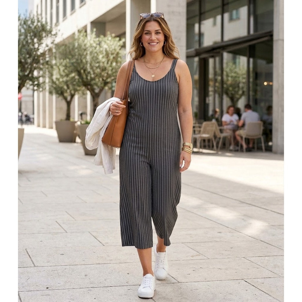 Simple Suzanne Betro Sleeveless V-Neck Jumpsuit Striped Black/White Size 4X