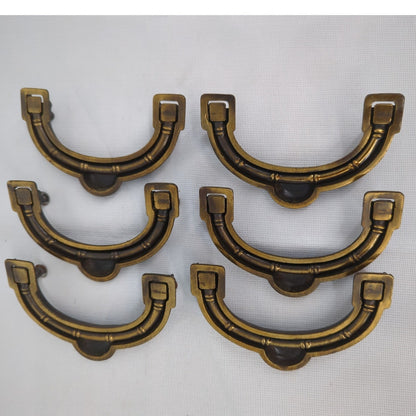 Vintage KBC Brass Bamboo Reed Recessed Flush Mount Cabinet Drawer Pulls Set 6