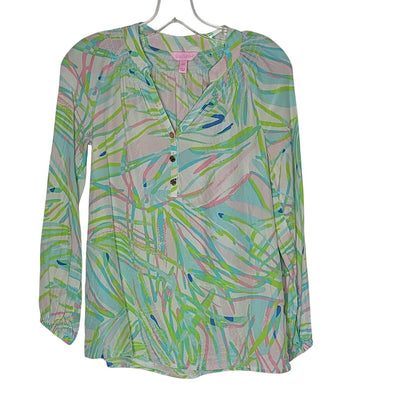 Lilly Pulitzer Size XXS extra small 100% Silk Blouse Top Shirt Elsa Pink Teal