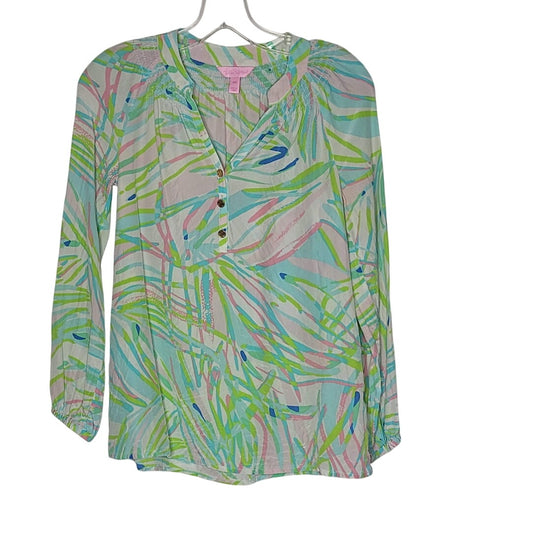 Lilly Pulitzer Size XXS extra small 100% Silk Blouse Top Shirt Elsa Pink Teal