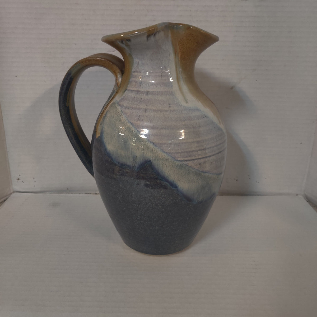 Hand-Thrown Studio Pottery Pitcher with Drip Glaze, Signed & Dated 2009