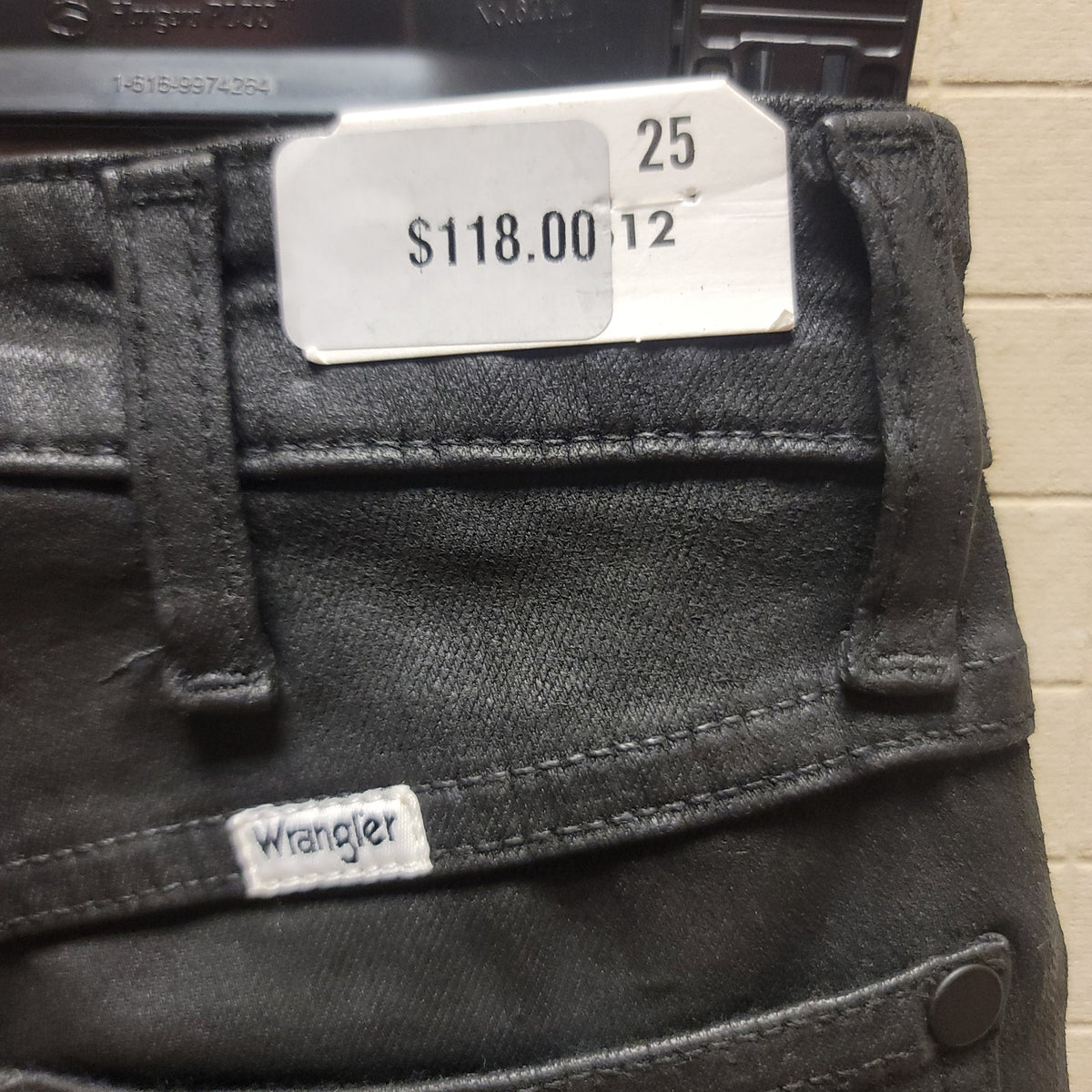 Wrangler Pants black ankle stretch faux leather 25" Waist deep dye $118