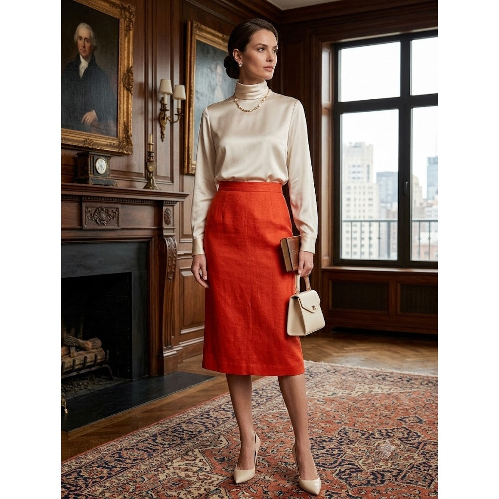 Vintage JG Hook Red Wool Midi Pencil Skirt Size 8 Dark Academia Lightly Pleated