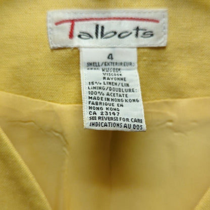 Talbots Yellow Rayon Collarless Blazer Jacket Size 4 Preppy Mod Retro