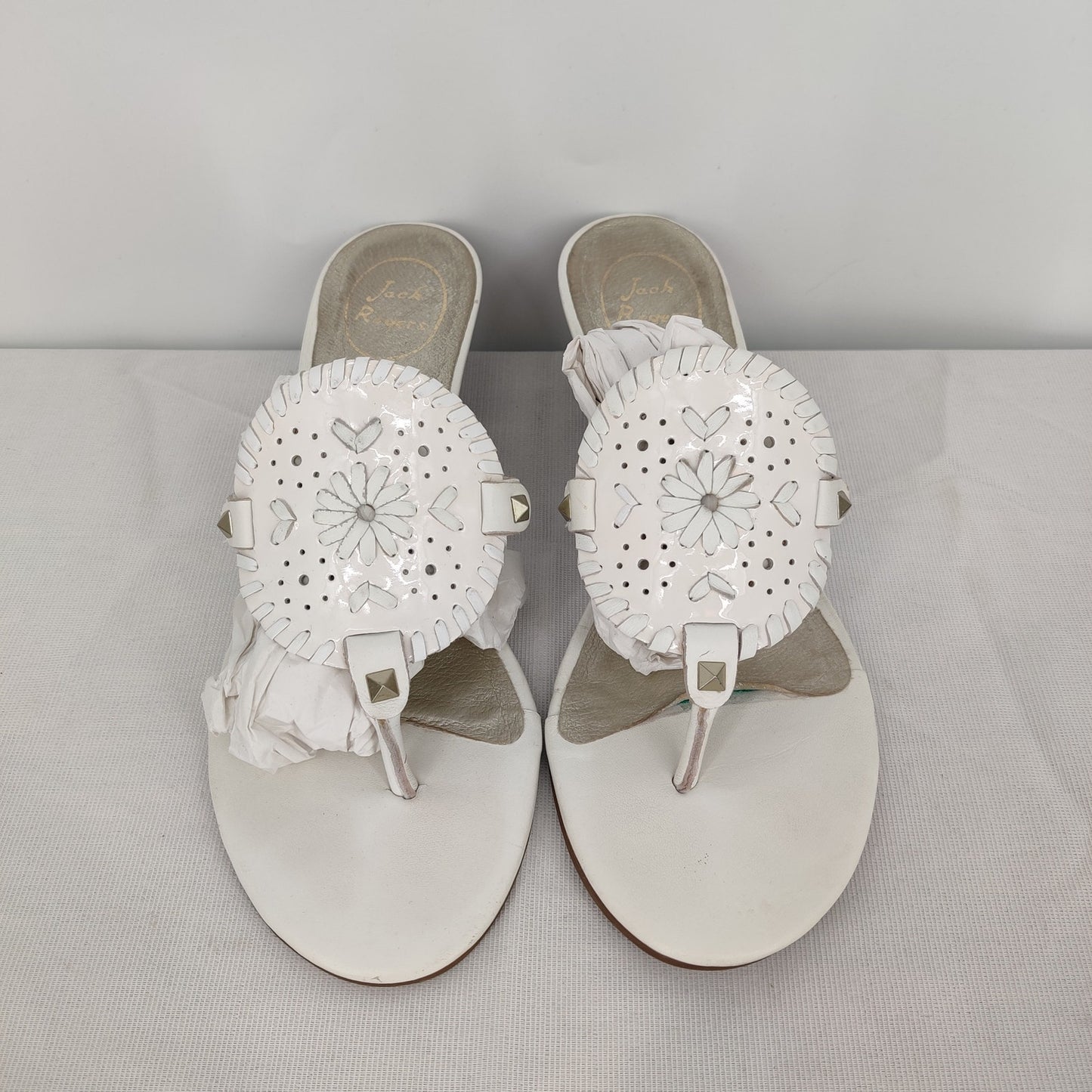 Jack Rogers White Leather Wedge Sandals Size 10 Whipstitch Preppy Resort Wear
